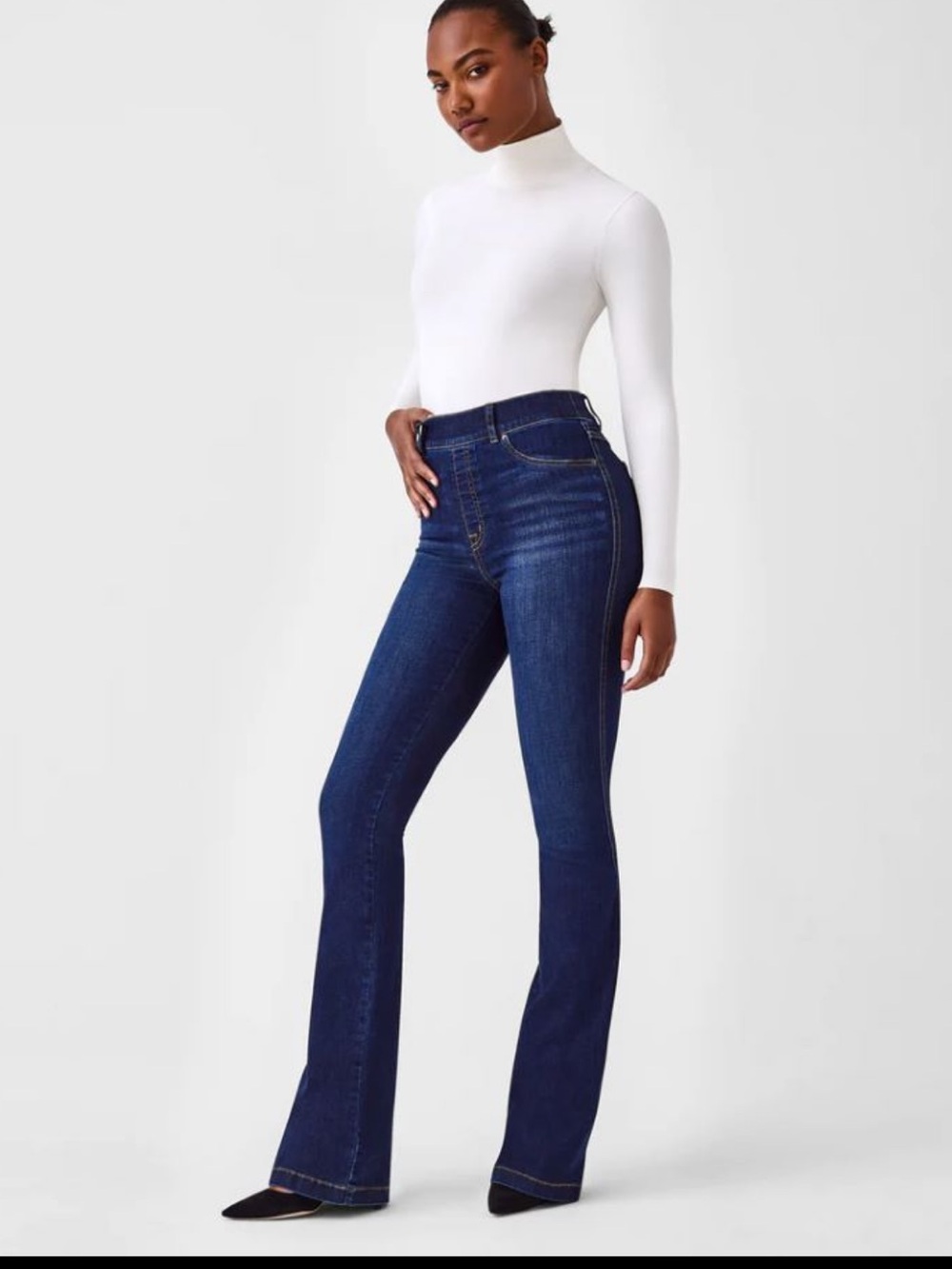 NWT SPANX Flare Jeans XL Midnight Shade High Rise Pull On Dark Wash